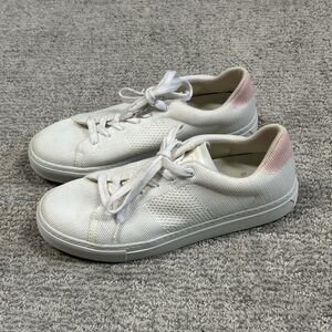 Greats Brooklyn Shoes Royale Womens 8 White Knit Sneaker Lace Up EU 38 Pink Trim